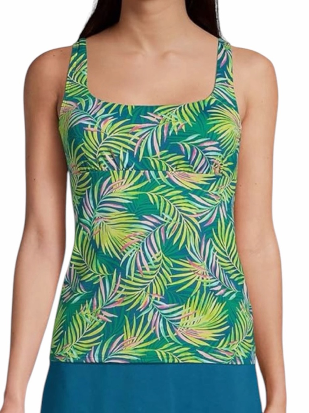 Lands' End Square Neck Tankini Top Baltic Teal Multi Palm Size 4 New with Tag